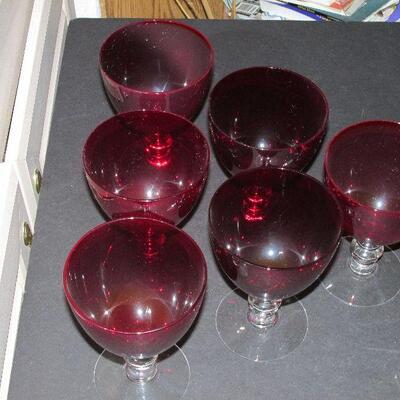 Lot 282- Ruby Glasses with Ball Stems