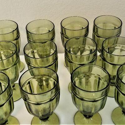 Lot #19  Set of 12 Avocado Green Mid-Century Drinking Glasses