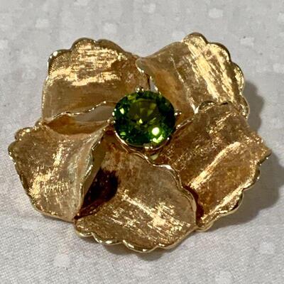 LOT 50 FINE JEWELRY 14K GOLD PINWHEEL BROOCH PERIDOT GEMSTONE