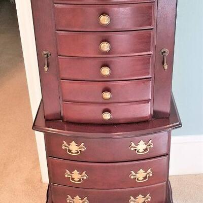 Lot #38  Queen Anne Style Jewelry Armoire with Mirror and Swing out doors