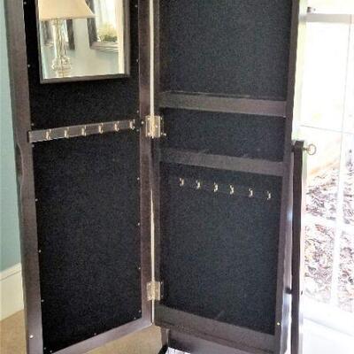Lot #39  Cheval Style Mirror w/mirrored jewelry compartment