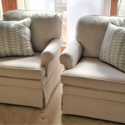 Lot #55  Matched Pair of Swivel Armchairs - Neutral Color