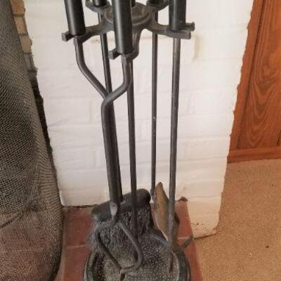 Lot #58  Fireplace Tool Set with Large Firescreen