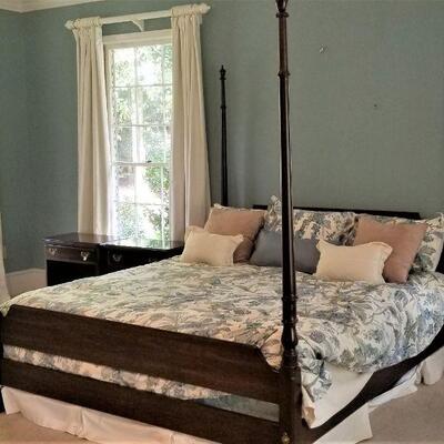Lot #70  King Size Four Poster Bed with mattress and bedding