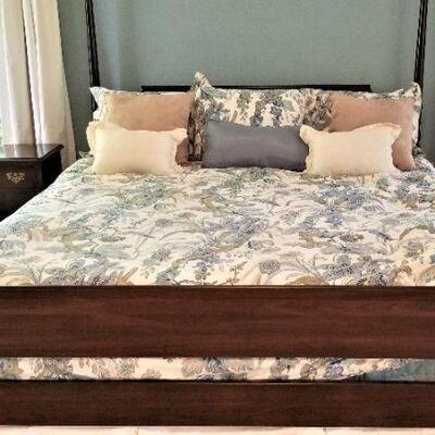 Lot #70  King Size Four Poster Bed with mattress and bedding