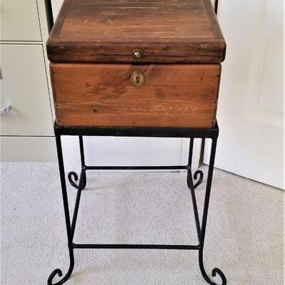 Lot #73  Small Wooden Box on Metal Stand