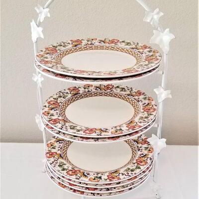 Lot #76  White Metal Tea Stand with Plates from World Market