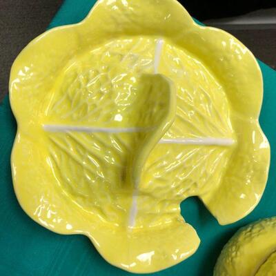  Vintage Secla Yellow Cabbage Leaf Majolica SOUP TUREEN w/Lid & Ladle plus 8 bowls from Portugal