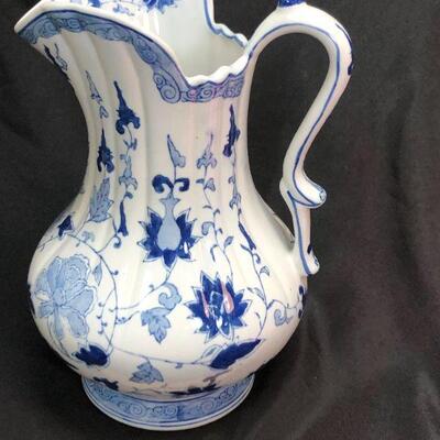 Andrea by Sadek Extra Large Pitcher delft Blue & White Floral lotus flower