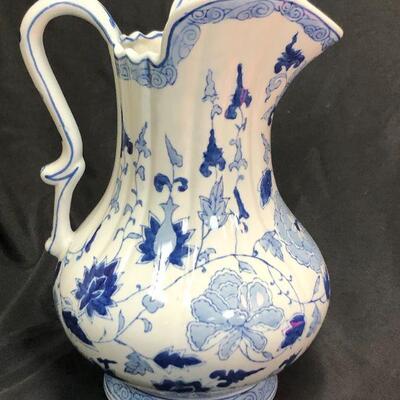 Andrea by Sadek Extra Large Pitcher delft Blue & White Floral lotus flower