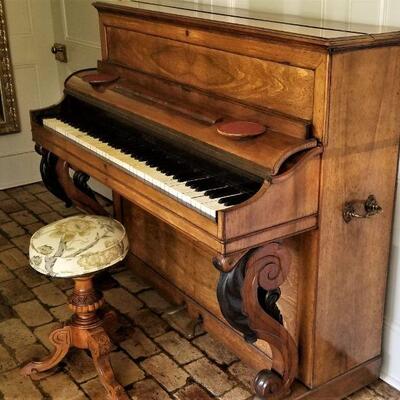 Lot #83  Antique Playel Piano with stool - New Orleans Retailer