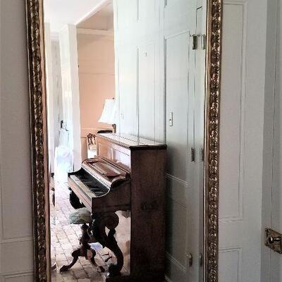 Lot #84  Big and Beautiful Beveled Wall Mirror with Gilded Edges