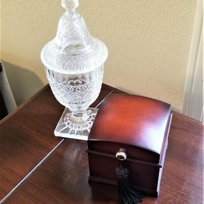 Lot #89  Bompbay Co. Glass Compote and Musical Ring Holder