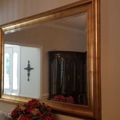 Lot #97  Large Wall Mirror - Beveled - in Gold Frame