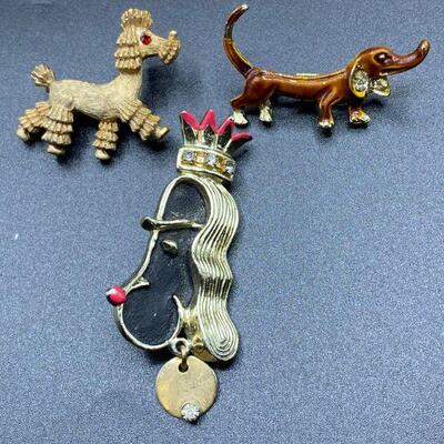 Set of 3 Vintage Dog Pins