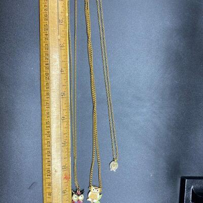 Set of 3 Owl Pendant Charm Necklaces