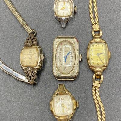 5 Vintage Antique Ladies Watch Faces 10k Gold Filled Plate *NOT WORKING*