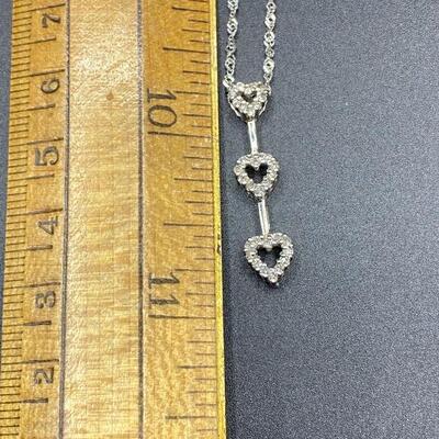 10k White Gold Triple Heart Diamond Journey Pendant Necklace