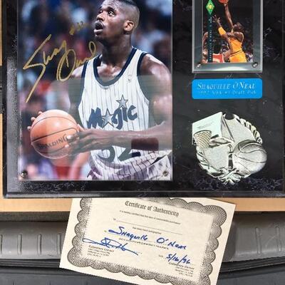 SHAQUILLE O’NEIL Signed Vintage Photo, Plaque and Certificate of Authenticity 