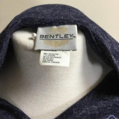 Vintage Bentley Long sleeve V-neck top with embroidered design on chest, size L large, dark navy blue denim color 