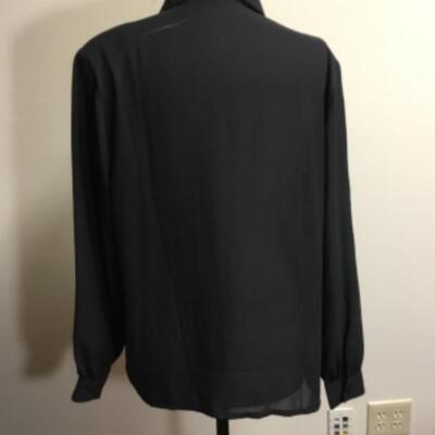 Vintage Carriage Court Black sheer blouse Secretary shirt size 14 100% polyester
