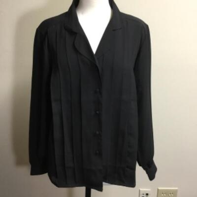Vintage Carriage Court Black sheer blouse Secretary shirt size 14 100% polyester