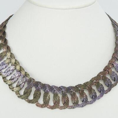 Interesting Wide Iridized Silver Tone Collar Necklace