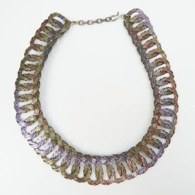 Interesting Wide Iridized Silver Tone Collar Necklace