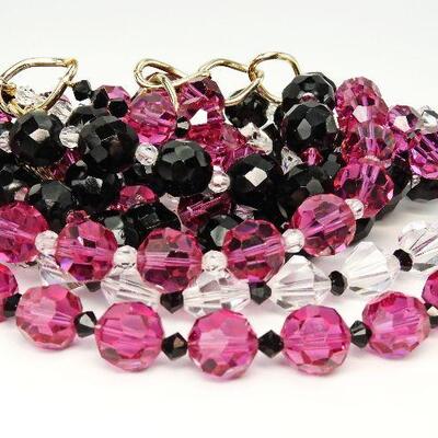 Crystal, Black and Fuschia Glass Bead Multi-Strand Necklace
