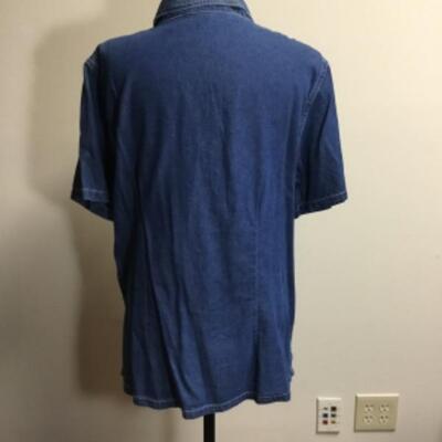 vintage blue denim blouse, button up, short sleeve, size 18, 100% cotton 