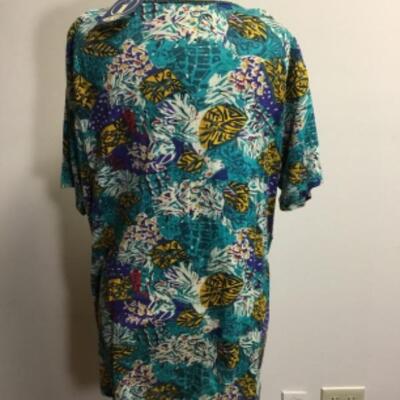 NWT vintage blouse tropical print top loose body, short sleeved, boat neck, accent beading, size M
