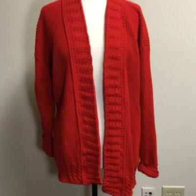 vintage Mademoiselle Red knit cardigan sweater, size M medium, 100% acrylic Made in USA