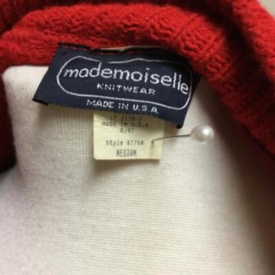 vintage Mademoiselle Red knit cardigan sweater, size M medium, 100% acrylic Made in USA