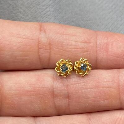 14k Twisted Gold and Sapphire Stud Earrings