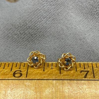 14k Twisted Gold and Sapphire Stud Earrings