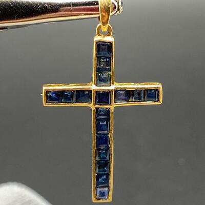 14k Sapphire Cross Pendant