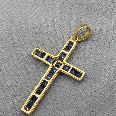 14k Sapphire Cross Pendant