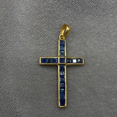 14k Sapphire Cross Pendant