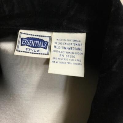 vintage black velvet zip up jacket with collar, size M medium 100% cotton by Essentials Style