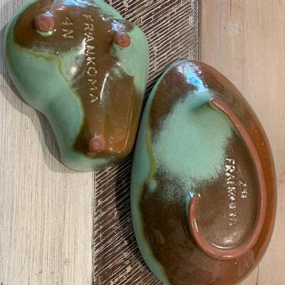 LOT 93 Frankoma Green Brown Pottery 2 pieces