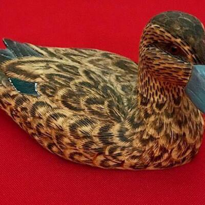 Small Carved Wooden Duck (Green Wing Teal) By John Eliser