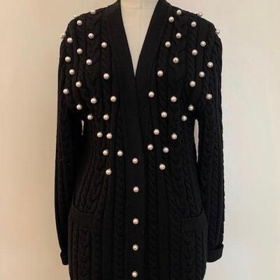 LOT 101  BLACK ESCADA SWEATER LOADED WITH PEARLS by MARGARETHA LEY 