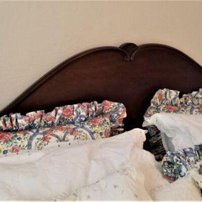 Lot #120  King Bed - set includes two side tables and Bed Linens