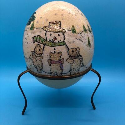 Hand-Painted Ostrich Egg with stand - Winter Holiday theme