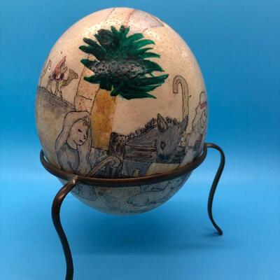 Hand-Painted Ostrich Egg with stand - Nativity theme
