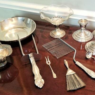 Lot #131  Sterling Silver Lot - Bowls, Cutlery, Candlesticks