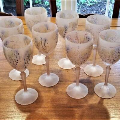 Lot #145  Lot of 8 Israeli Hebron Reuven Art Glass Goblets