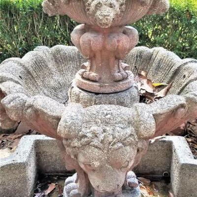 Lot #147  Concrete Outdoor Fountain with Lion Head Motif