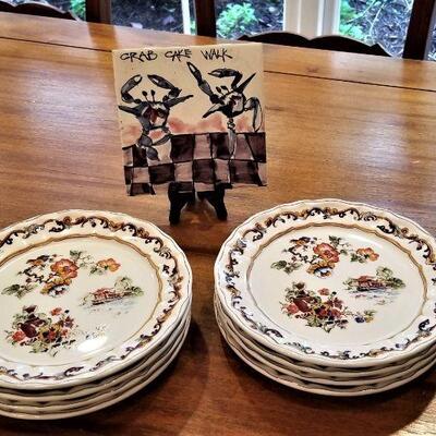 Lot #150  Set of Dessert Plates and Crab Tile