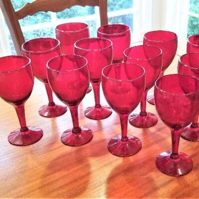 Lot #156  Lot of 12 Red Glass Goblets